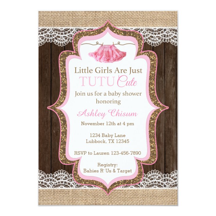 tutu cute baby shower invitations