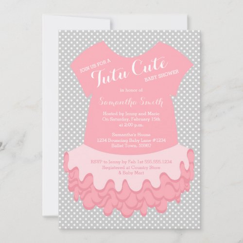 Tutu Cute Baby Shower Invitation Pink and Grey