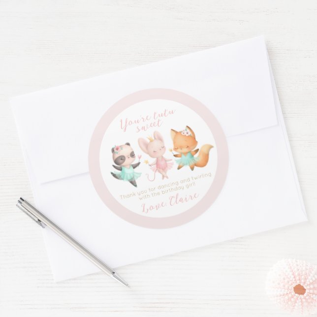 Tutu Cute Ballerina Animal Ballet Birthday Party  Classic Round Sticker (Envelope)