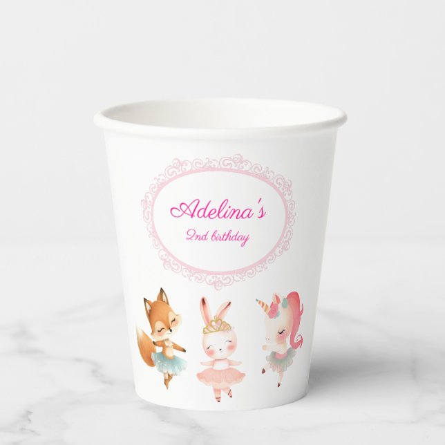 Tutu Cute Ballerina Ballet Animals Birthday Party Paper Cups (Front)