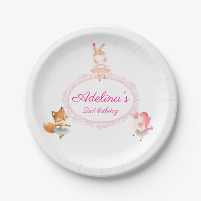 Tutu Cute Ballerina Ballet Animals Birthday Party Paper Plates (Front)