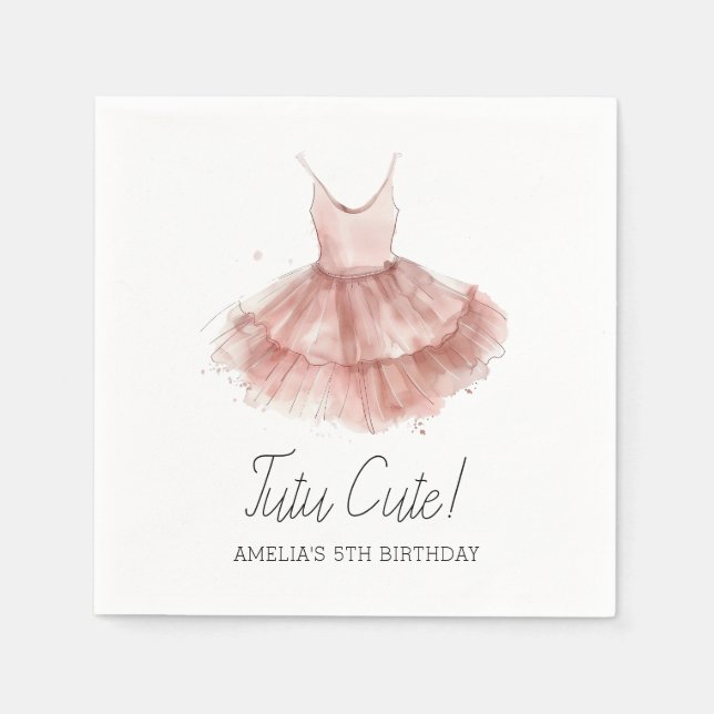Tutu Cute Ballerina Ballet Pink Script Birthday Napkins (Front)
