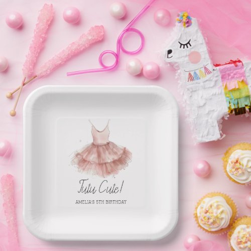 Tutu Cute Ballerina Ballet Pink Script Birthday Paper Plates