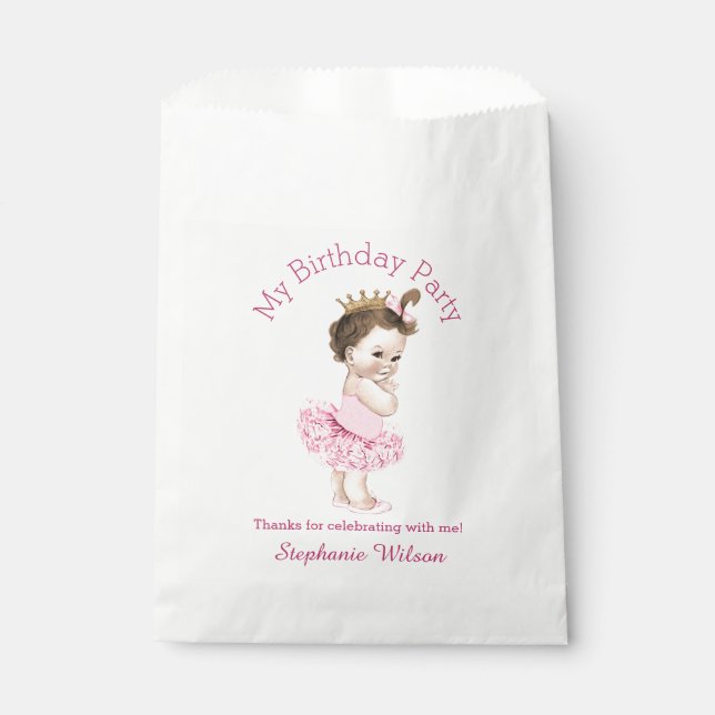 Tutu Cute Ballerina Birthday Brunette Princess Favor Bag (Front)