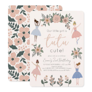 Tutu Cute Ballerina Floral Girl 2nd Birthday Invitation