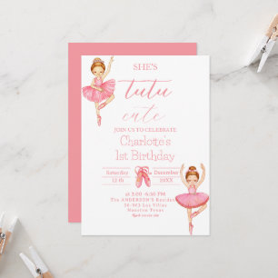 Tutu Cute Ballerina Girl 1st Birthday  Invitation