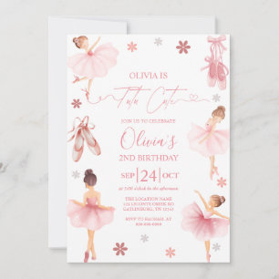 Tutu Cute Ballerina Pink Coquette Second Birthday  Invitation