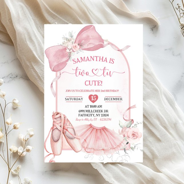 Tutu Cute Ballerina Pink Coquette Second Birthday Invitation (Creator Uploaded)