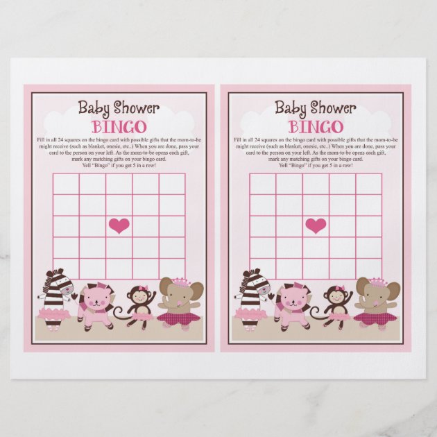 Tutu Cute Ballet Animals "Baby Shower Bingo" Sheet