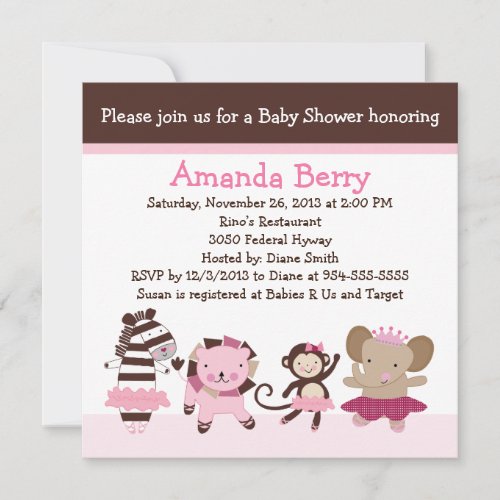 Tutu Cute Ballet Animals Baby Shower Invitation