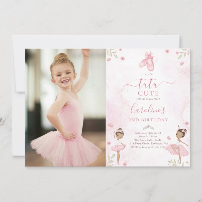 Tutu Cute Ballet Dancer Ballerina Birthday Photo Invitation (Front)