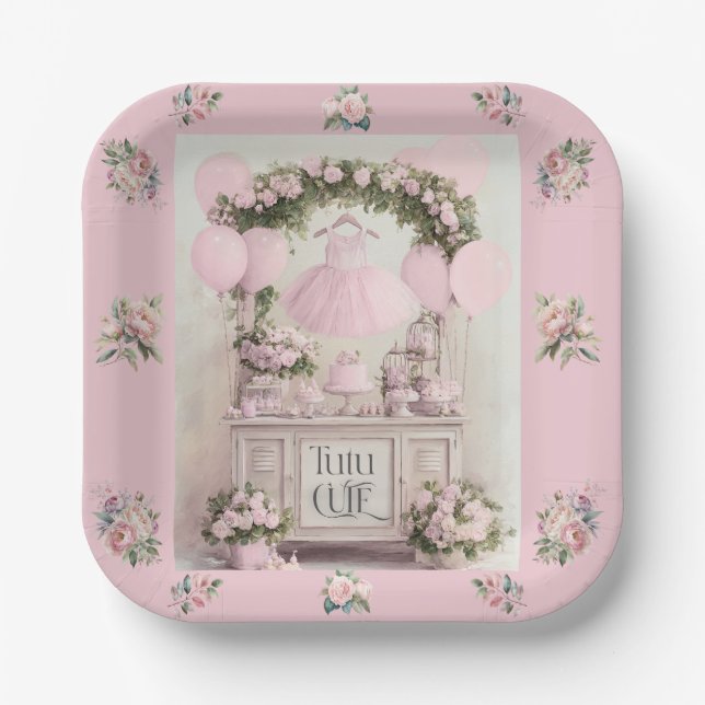 Tutu Cute Ballet Pink Ballerina Theme for Girls Paper Plates (Front)