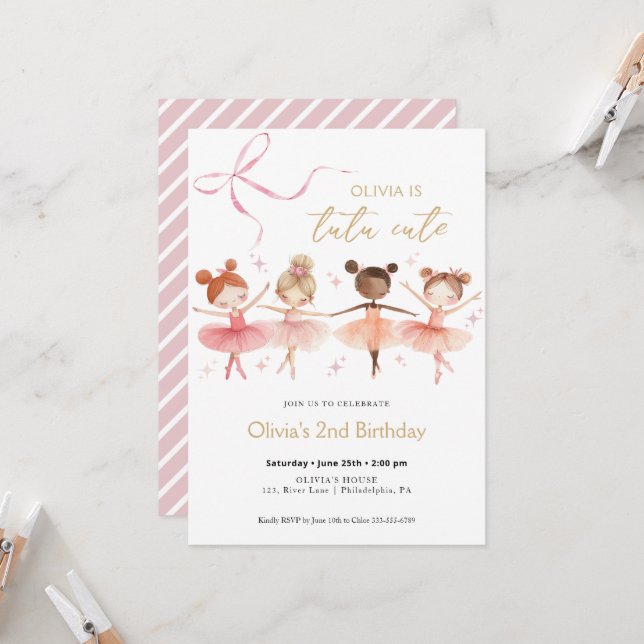 Tutu Cute Birthday Ballerina Invitation (Front/Back In Situ)