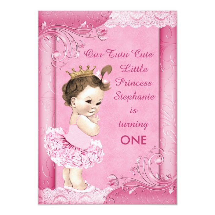 Tutu Cute Princess 1st Birthday Faux Lace Invitation