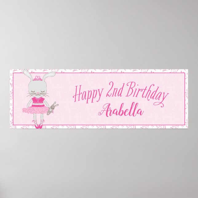 Tutu Cute Bunny Happy 2nd Birthday Personalized Poster (Front)