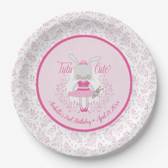 Tutu Cute Bunny Personalized Birthday Paper Plates (Front)