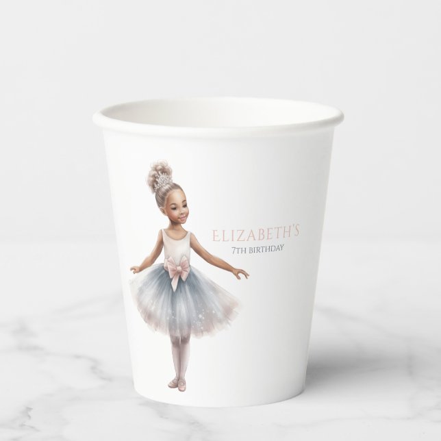 Tutu Cute Elegant Ballerina Watercolor Birthday Paper Cups (Front)