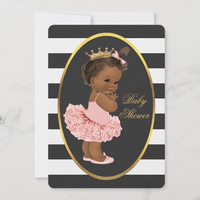 Tutu Cute Ethnic Princess Black White Stripes Invitation (Front)