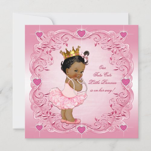 Tutu Cute Ethnic Princess Love Hearts Baby Shower Invitation