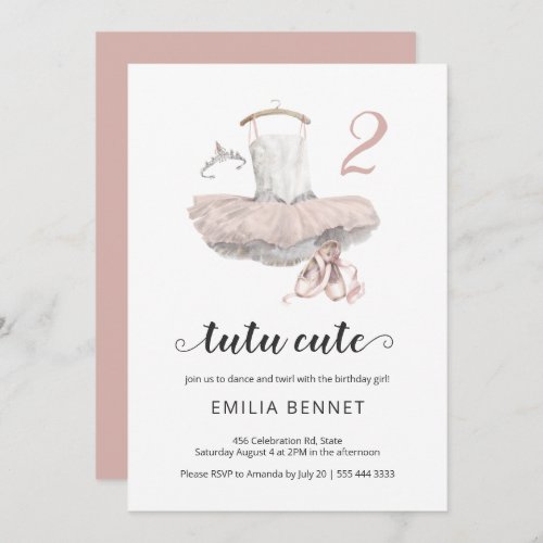 Tutu Cute Minimalist Ballerina Pink 2nd Birthday Invitation