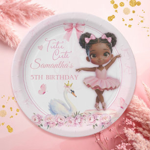 Tutu Cute Pink Ballerina Birthday - Afro Princess Paper Plates