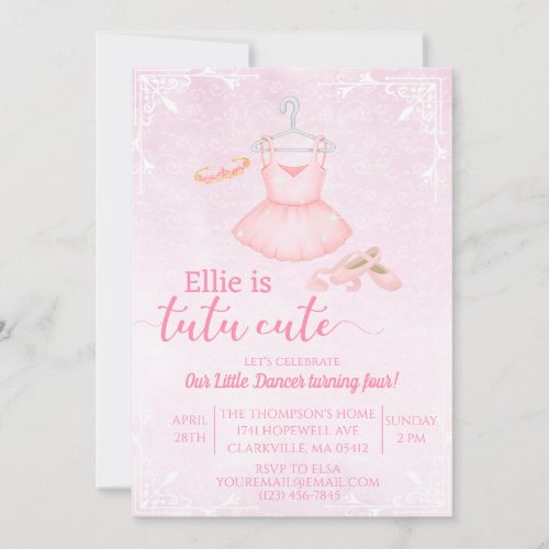 tutu cute pink ballerina watercolor invitation