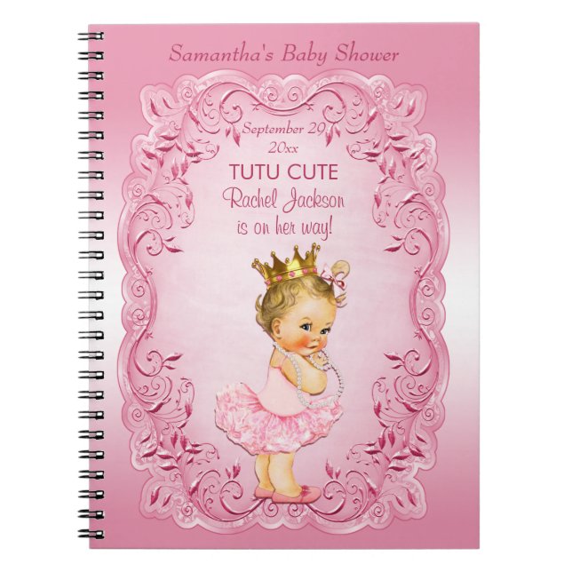 Tutu Cute Pink Princess Baby Shower Guestbook Notebook (Front)