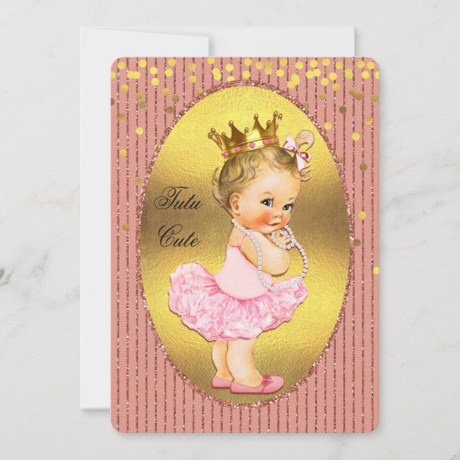 Tutu Cute Princess Faux Gold Foil Confetti Glitter Invitation (Front)