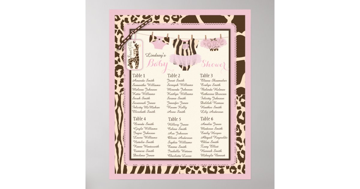 Tutu Diapers Giraffe Baby Shower Seating Chart Zazzle Com
