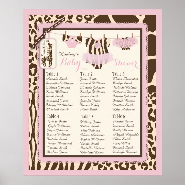 Tutu Diapers Giraffe Baby Shower Seating Chart (Front)