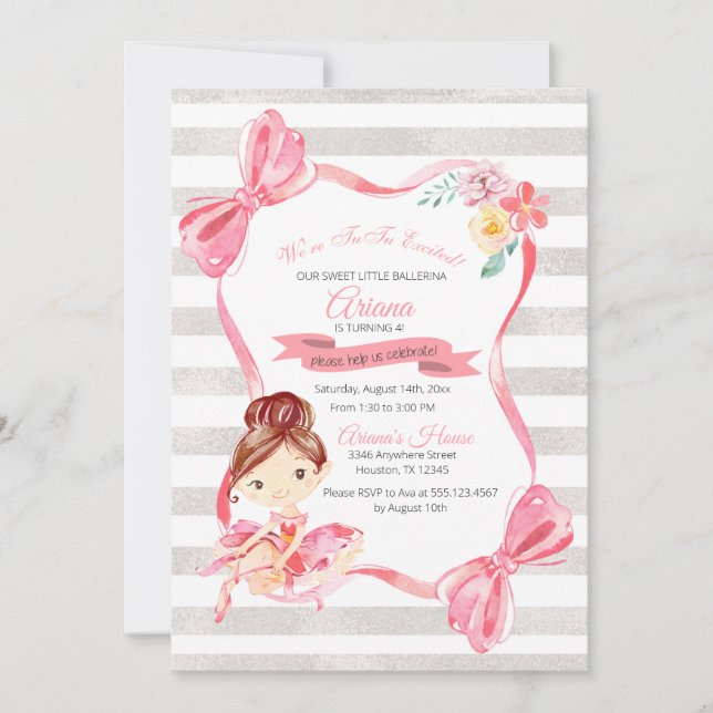 Tutu Excited Ballerina Birthday Invitation (Front)