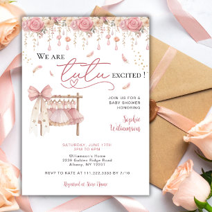 Tutu Excited Ballerina Floral Girl Baby Shower  Invitation