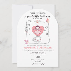 Tutu Excited Ballerina QR Code Display Baby Shower Invitation