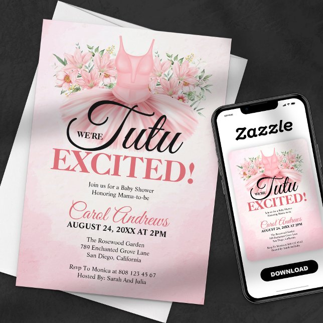 Tutu Excited Floral Cute Baby Shower Invitation (Creator Uploaded)