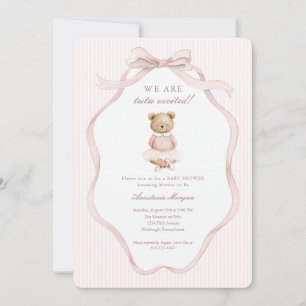 Tutu Excited Pink Coquette Teddy Bear Baby Shower Invitation
