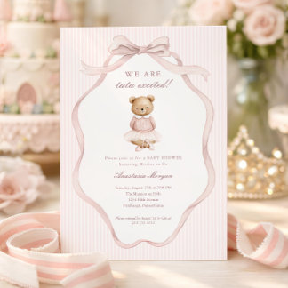 Tutu Excited Pink Coquette Teddy Bear Baby Shower Invitation