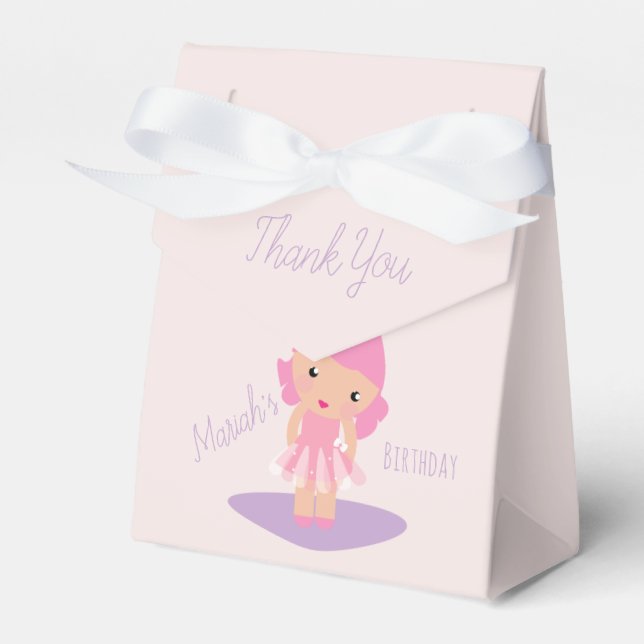  Tutu Girl's Birthday Ballerinas Pink Cartoon Favo Favor Boxes (Front Side)