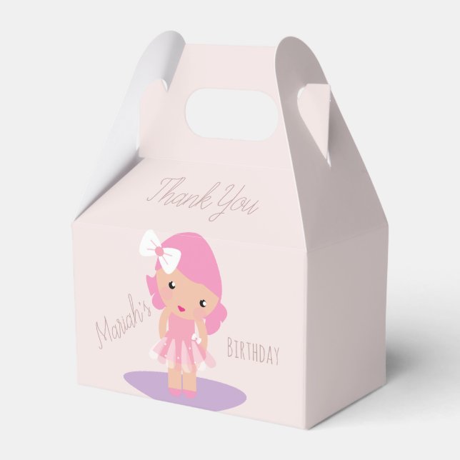  Tutu Girl's Birthday Ballerinas Pink Cartoon Favor Boxes (Front Side)