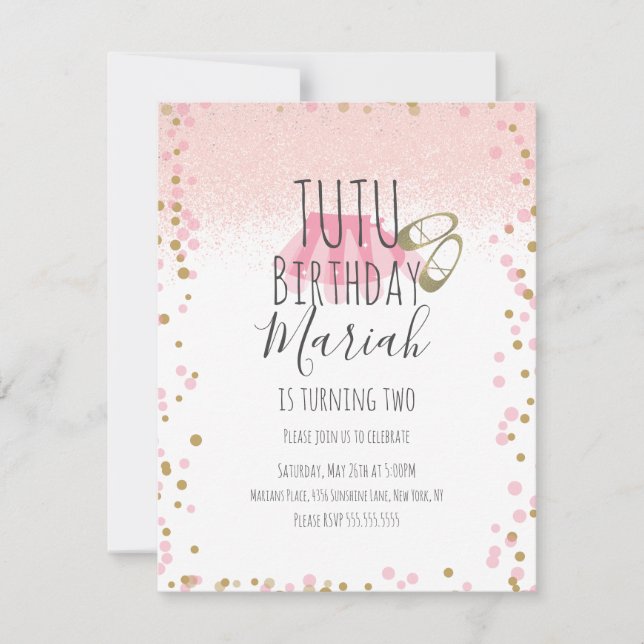 Tutu Girl's Birthday Party Pink Faux Glitter  Invitation (Front)