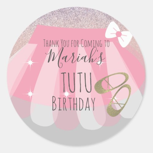Tutu Girls Birthday Party Pink Thank You Classic Round Sticker