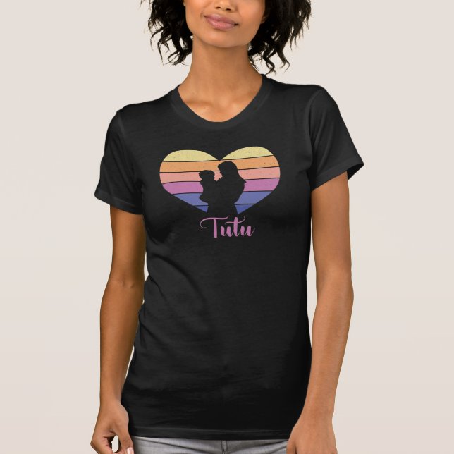 Tutu - Mother and Child Retro Heart Silhouette T-Shirt (Front)