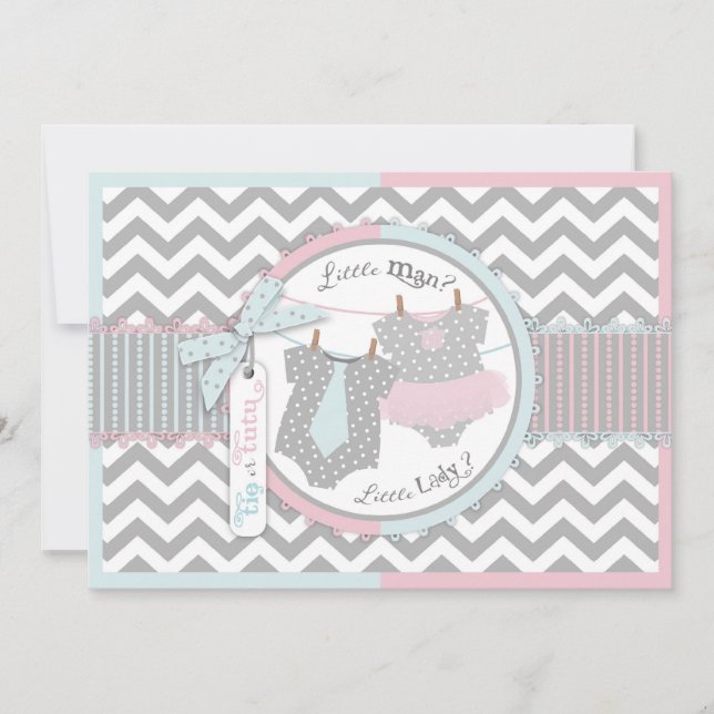 Tutu or Tie & Chevron Print Gender Reveal Invitation (Front)
