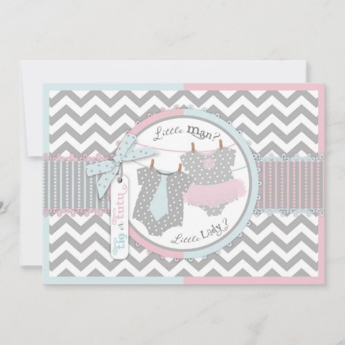 Tutu or Tie &amp; Chevron Print Gender Reveal Announcements