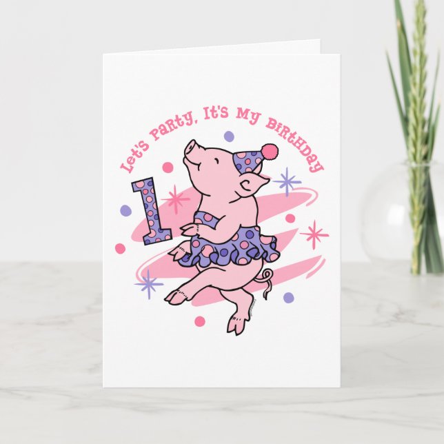 Tutu Piggy 1st Birthday Card (Front)