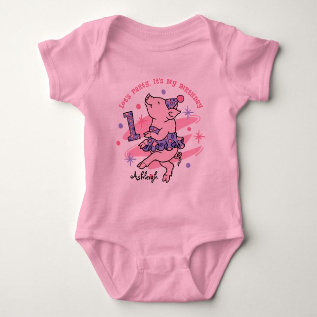 Tutu Piggy 1st Birthday Custom Baby Bodysuit (Front)