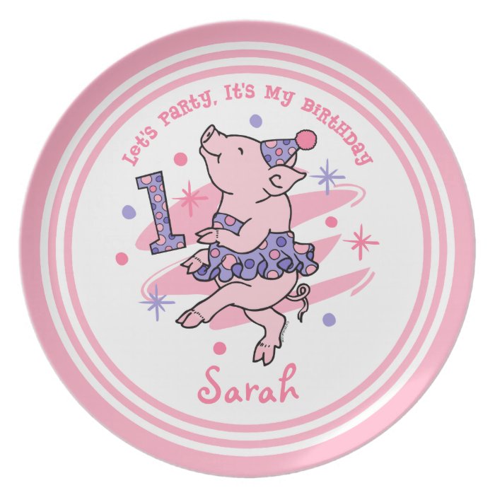 Tutu Piggy 1st Birthday Plates