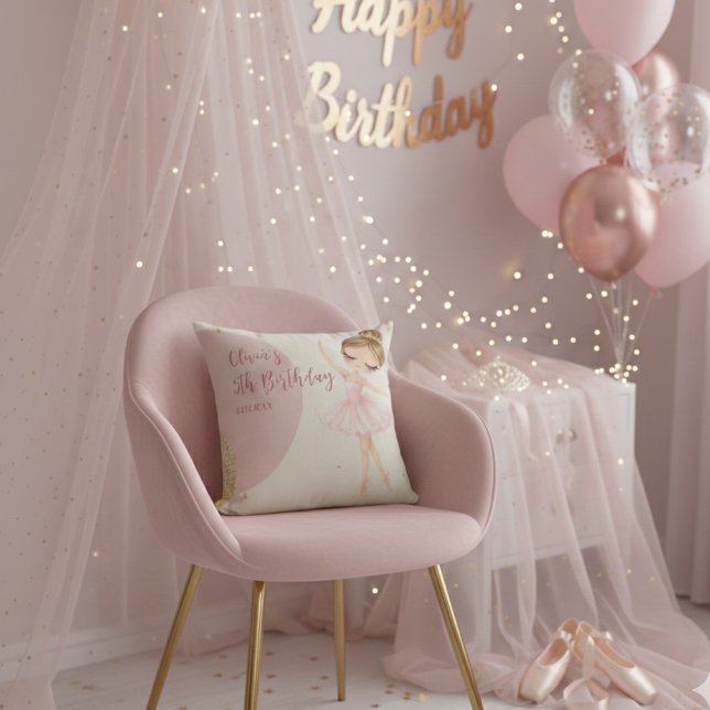 Tutu Pink Ballerina Ballet Dancer Girl Birthday Throw Pillow (Creator Uploaded)