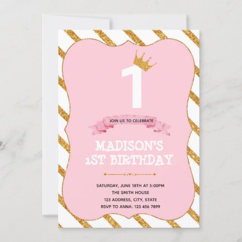 Tutu princess 1st birthday pink party invitation