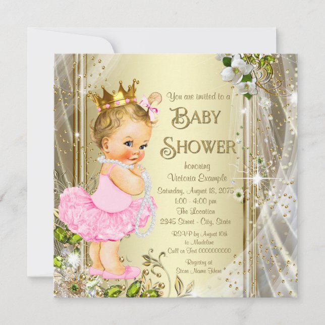 Tutu Princess Pink Gold Baby Shower Invitation (Front)