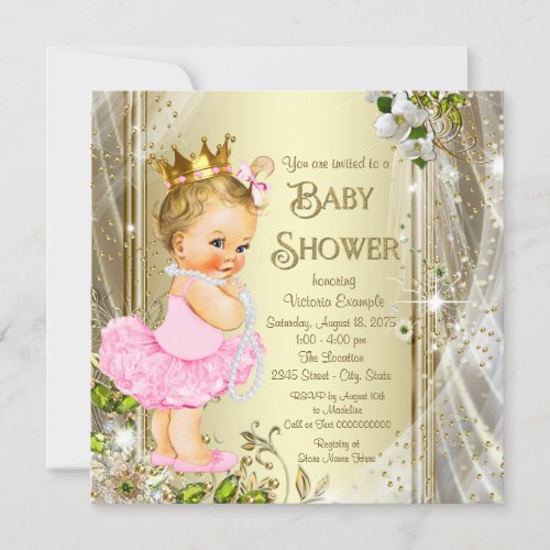 Tutu Princess Pink Gold Baby Shower Invitation